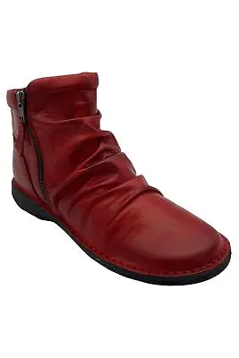 Miz Mooz Leather Ruched Ankle Boots Pleasant Red • $109.99