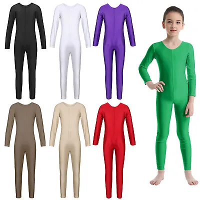 Kids Girls Long Sleeve Dance Gymnastics Leotard Catsuit Jumpsuit Sportswear • £13.66