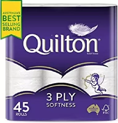 $26.99 • Buy Toilet Paper 45 Rolls Quilton 3 Ply White Soft Tissue Bulk