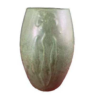 $109.99 • Buy Vintage 1930s Zanesville OH Stoneware Art Pottery Green Matte Floral 9  Vase