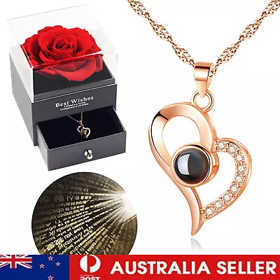 I Love You In 100 Languages Projection Heart Pendant Necklace Jewelry Rose Box • $18.99