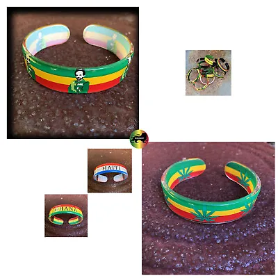 Selassie Jamaica Haiti Bangle Cuff Reggae Weed Leaf Rasta Rastafari Bracelet  • $13.99