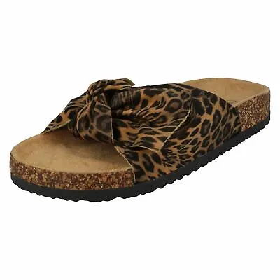 Ladies Down To Earth F0r0252 Knotted Flat Mule Animal Print Summer Sandals Size • £9.99