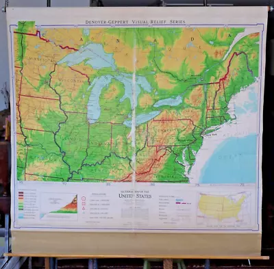 Map North Eastern United States - Huge Vintage Pull Down School Map - 1963 • $75