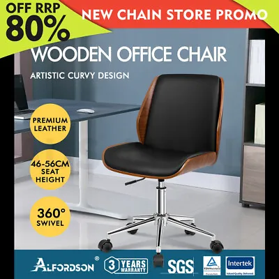 ALFORDSON Wooden Office Chair Computer Chairs Home Seat PU Leather Black • $165.79