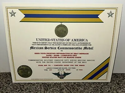 Mexican Service (navy) Commemorative Medal Certificate ~ W/printing Type-1 • $15.16