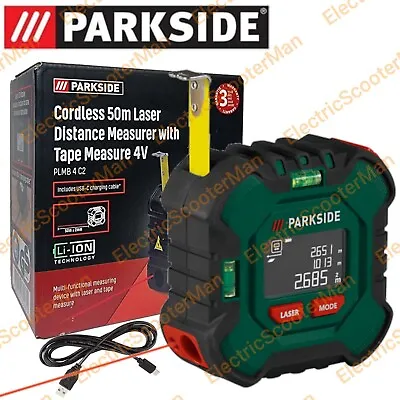 Parkside 4V Cordless 50m Laser Distance Measurer With Tape Measure + LCD Display • £22.99