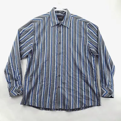 Zagiri Shirt Men XL Black Gray Blue Striped Cotton Long Sleeve Classic Button-Up • $22.22