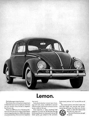 1960 VW Beetle - Lemon - Promotional Advertising Poster • $14.99