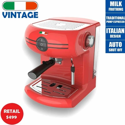 $134.99 • Buy Vintage Traditional Pump Espresso Manual Coffee Machine Cappuccino Latte Red
