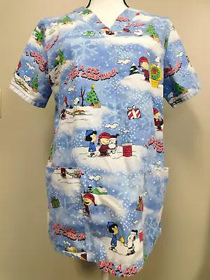 Peanuts I Want A Dog For Christmas Medical Scrub Top Small 2 Front Pockets • $15