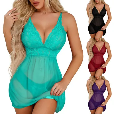$13.01 • Buy Sexy Lingerie For Women Flower Lace Badydoll Sleepwear Teddy V Neck Pajamas Gift