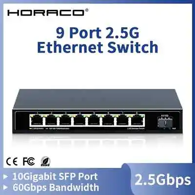 HORACO 8 Port 2.5G Ethernet Switch 2.5GBASE-T Network Switcher 10Gigabit Uplink • $100.20