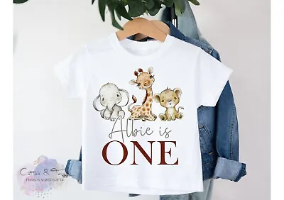 £8.99 • Buy Personalised One Safari Animals First Birthday Baby Vest | T-shirt| Bodysuit