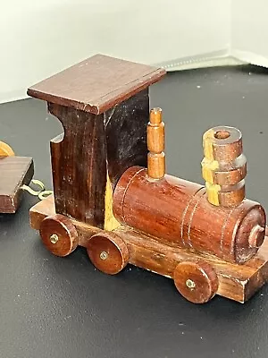 Vintage Handmade Costa Rica Wooden Train Set Of 4 Pieces One Wheel Missing Shown • $15