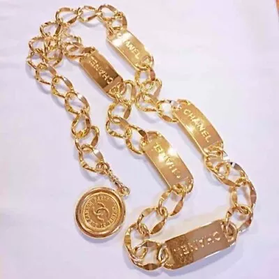 CHANEL Belt Chain AUTH Coco Logo Gold CC Vintage Rare Medal 85㎝ • $958.88