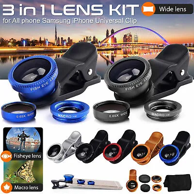 3 In 1 Mobile Phone Camera LENS Eye Fish Wide Angle Macro Clip Set IPhone Lot • £3.15