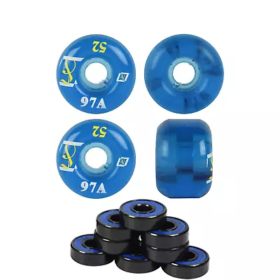 Printed Skateboard Wheels Soft Gel 97A Clear Blue 52mm X 36mm + Abec 7 Bearings • $16.95