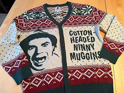 Elf “cotton Headed Ninny Higgins” Cardigan Christmas Sweater Mens Sz L • $26.99