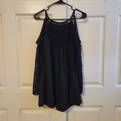 $19 • Buy NWOT Zaful Black Cold Shoulder Blouse With Lace Sleeves