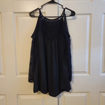 NWOT Zaful Black Cold Shoulder Blouse With Lace Sleeves • $19