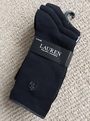 3 Pairs X Womens RALPH LAUREN Black 67% Cotton Ankle SOCKS Adult 34000PKSR RL21 • £35