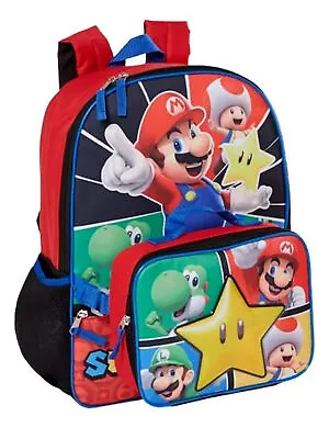 Nintendo Super Mario Backpack 16  & Insulated Lunch Bag Detachable Luigi Yoshi • $27.99