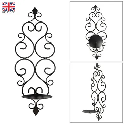Iron Wall Hanging Candle Stand Sconces Holder Swirling Vintage Home Decors Black • £9.99