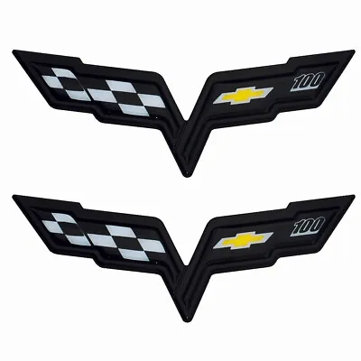 2Pcs 2005-2013 Front Hood Rear Crossed Flags Emblems For C6 Corvette 100th Black • $27.19