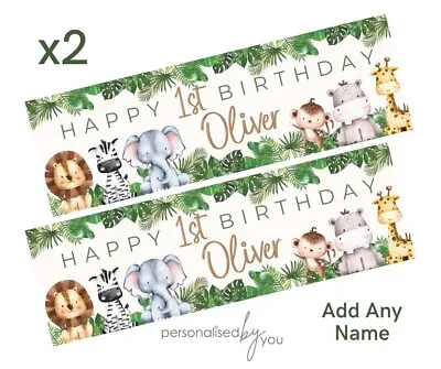 2x Personalised WILD SAFARI ANIMNALS Birthday Banner LARGE Kids Party Poster • £5.95