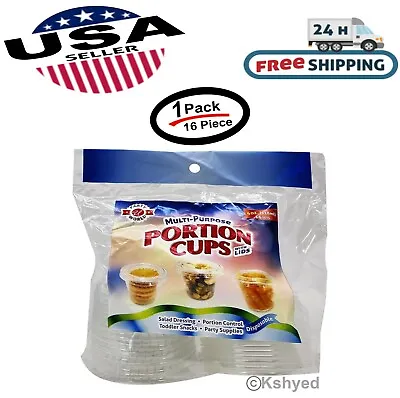 16 PCS Clear Shot Plastic Disposable Portion Cups With Lids In Bag 4 Oz - New • $8.49