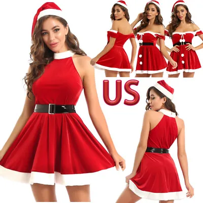 US Women's Mrs Claus Costume Christmas Dress With Santa Hat Belt Cosplay Outfits • $22.99