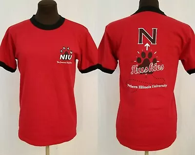 Vintage NORTHERN ILLINOIS UNIVERSITY NIU HUSKIES Ringer T SHIRT - XS/S  *B3 • $28.80