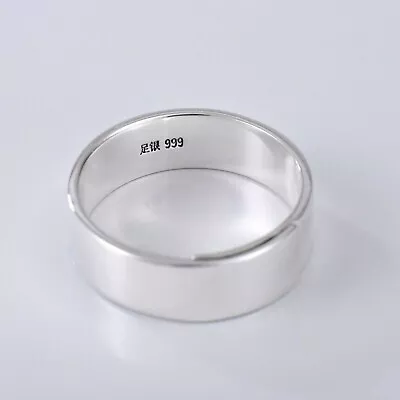 Pure S999 Sterling Silver Band Men Women Gift Simple Glossy Adjustable Ring  • $22.77