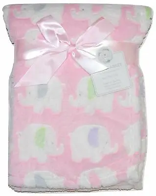 Elephant Baby Blanket Wrap Pink & White 75 X 100 CM Soft Plush By Snuggle Baby • £9.95