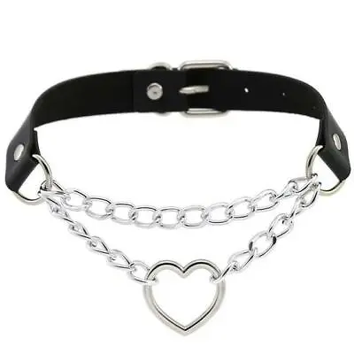 Bdsm Day Collar Heart Pendant Choker Silver Chain Necklace Leathersilverzinc C • $15.97