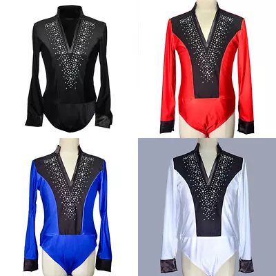 Mens Long Sleeve Salsa Jazz Latin Dance Shirt Top Ballroom Dancewear T-shirt • £35.93