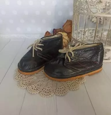 Antique Doll Shoes Vintage Leather Baby Boots Old Baby Shoes • $29