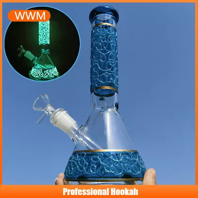 10 Inch Glow In The Dark Hookah Water Pipe Smoking Bong Heavy Glass Bubbler Blue • $21.84