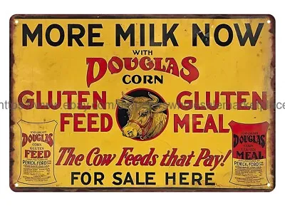 Dairy Cow Cattle Douglas Feeds More Milk Metal Tin Sign Dining Room Wall Decor • $18.90
