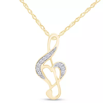 0.1 Cttw Round Diamond Music Note Heart Pendant Necklace 14K Yellow Gold Plated • $91.07