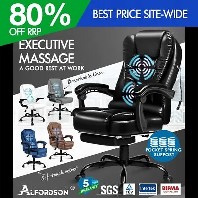 ALFORDSON Massage Office Chair Executive Gaming Racing Seat PU Leather Footrest • $112.95