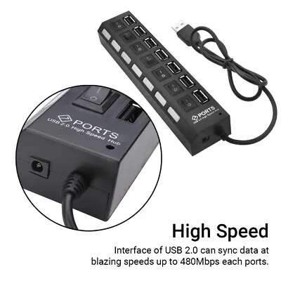 $13.18 • Buy 7 Port USB 2.0 HUB Powered High Speed Splitter Extender Adapter Laptop PC