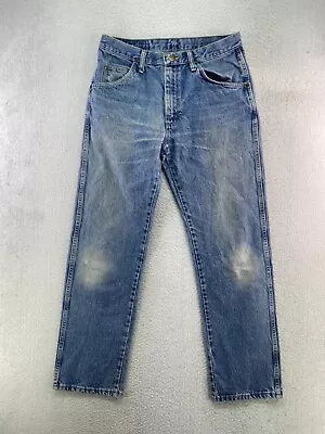 Wrangler Mens 31x30 Stone Wash Distressed Straight Leg Denim Blue Jeans • $15.95