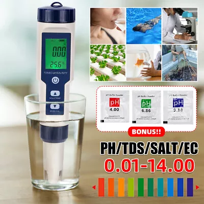 5 In1 Digital PH Meter EC TDS Salinity Temperature Water Quality Tester Pool Spa • $26.85