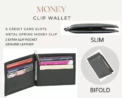 Mens Leather Metal Spring Money Clip Wallet Slim Front Pocket Credit Card Holder • $10.99