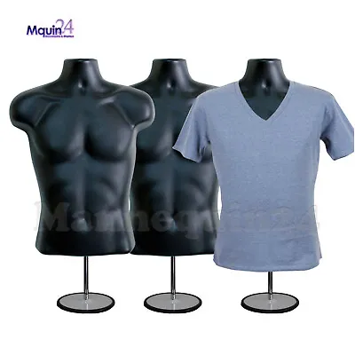 $115.85 • Buy 3 Pack Male Torso Body Dress Form Mannequins  + 3 Stands + 3 Hangers