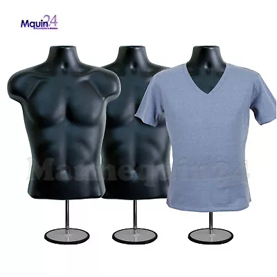 3 Pack Male Torso Body Dress Form Mannequins  + 3 Stands + 3 Hangers • $115.85