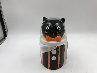 Jack O Lantern Ceramic 9IN Halloween Black Cat Canister CC02B52007 • $26.64