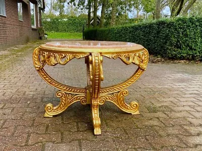 1950's Italian Baroque / Rococo Coffee Table Gild Beech And Italian Pink Marble • $1750